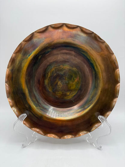 Handmade Scalloped Edge Copper Plate 12” Artist Signed /rw