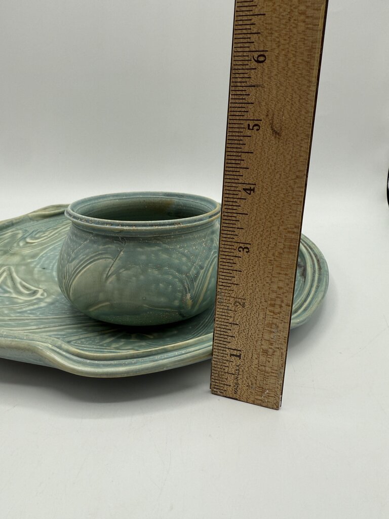 Handmade Pottery Tray w/Attached Bowl Charcuterie 12” Dia /rw