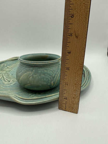 Handmade Pottery Tray w/Attached Bowl Charcuterie 12” Dia /rw
