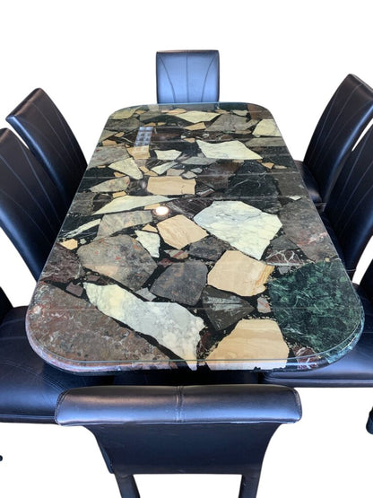 Mosaic Marble Glass Top Table With 8 Chairs