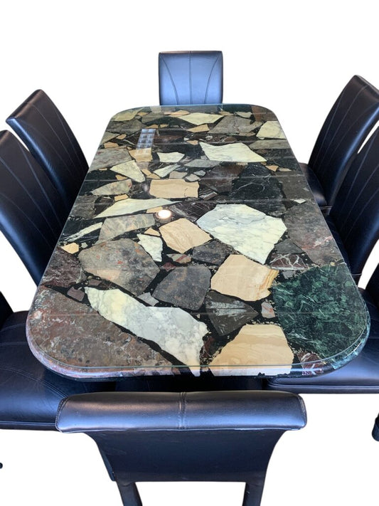 Mosaic Marble Glass Top Table With 8 Chairs