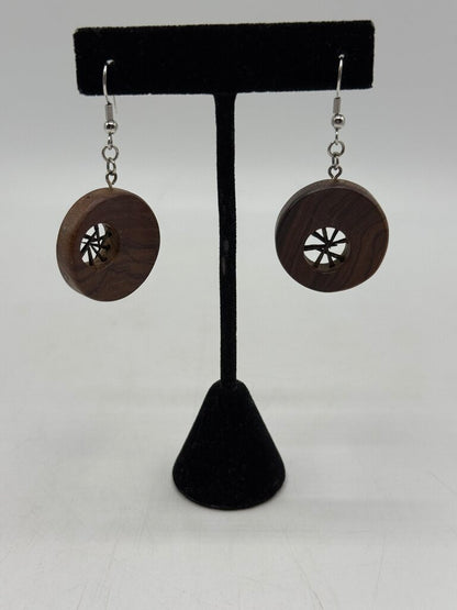 Vintage lot of 4 Pairs of Unique Wood Dangle Pierced Earrings /ro