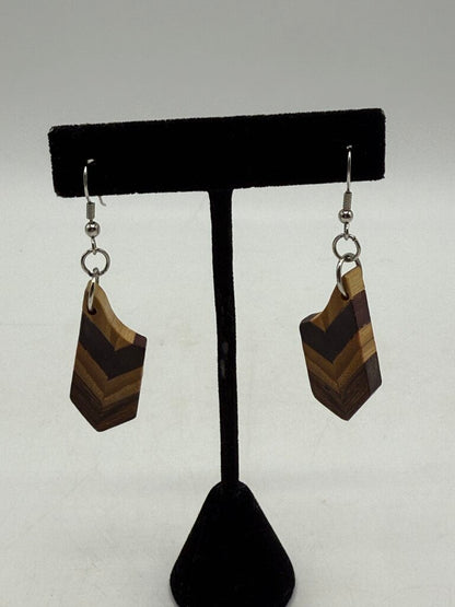 Vintage lot of 4 Pairs of Unique Wood Dangle Pierced Earrings /ro