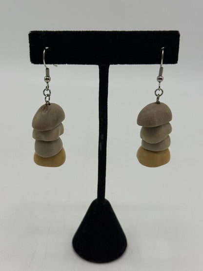 Vintage lot of 4 Pairs of Unique Wood Dangle Pierced Earrings /ro