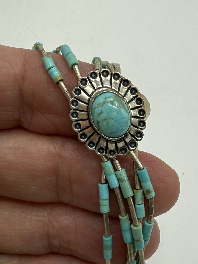 Southwest Native American Liquid Sterling Silver & Concho Turquoise Bracelet /ro