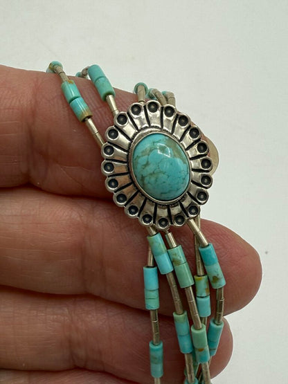 Southwest Native American Liquid Sterling Silver & Concho Turquoise Bracelet /ro