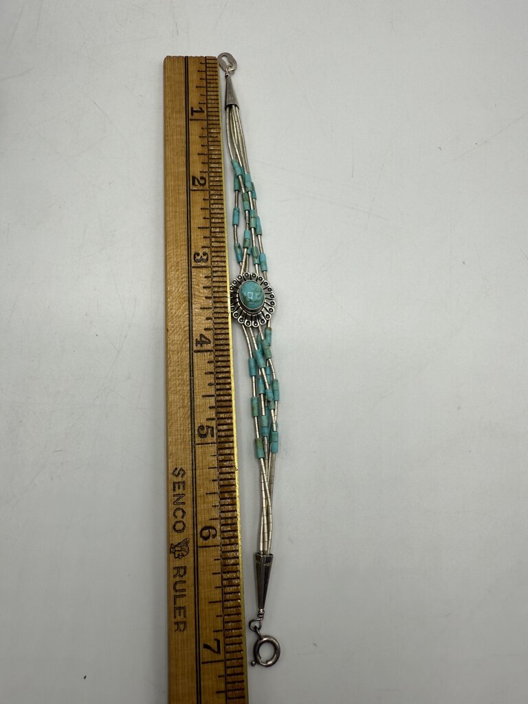 Southwest Native American Liquid Sterling Silver & Concho Turquoise Bracelet /ro