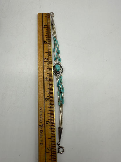 Southwest Native American Liquid Sterling Silver & Concho Turquoise Bracelet /ro