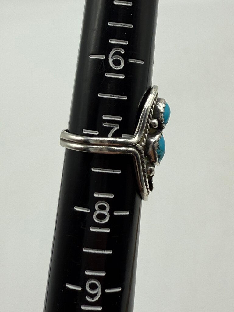 VTG Native American Sterling Silver Turquoise Coral Ring Sz. 7.25 /ro