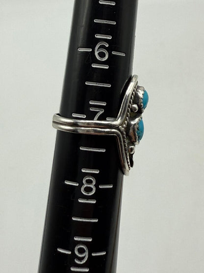 VTG Native American Sterling Silver Turquoise Coral Ring Sz. 7.25 /ro