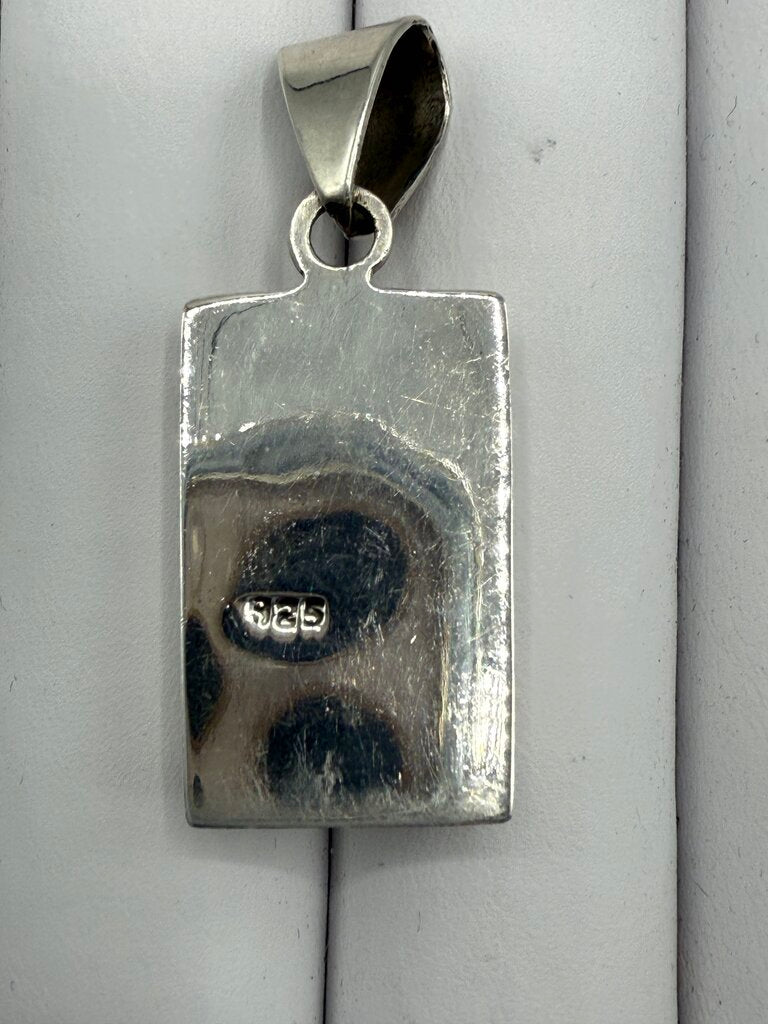 Sterling Silver Oblong Pendant Inlaid Turquoise Lapis Malachite Jasper 12.65 GR /ro