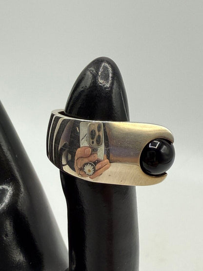 Asymmetrical Sterling Silver Black Onyx Ball Ring Size 6 /ro