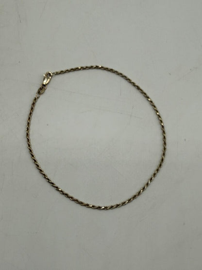 Sterling Silver Twisted Rope Chain Ankle Bracelet 9.5” Italy /ro