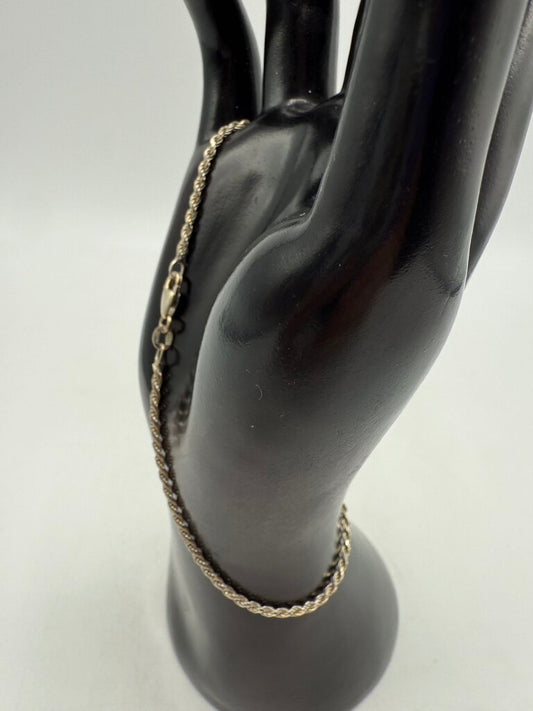 Sterling Silver Twisted Rope Chain Ankle Bracelet 9.5” Italy /ro