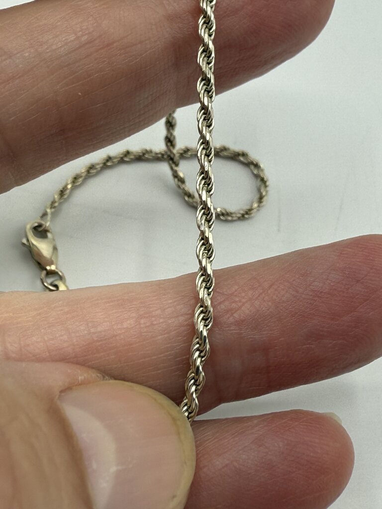 Sterling Silver Twisted Rope Chain Ankle Bracelet 9.5” Italy /ro