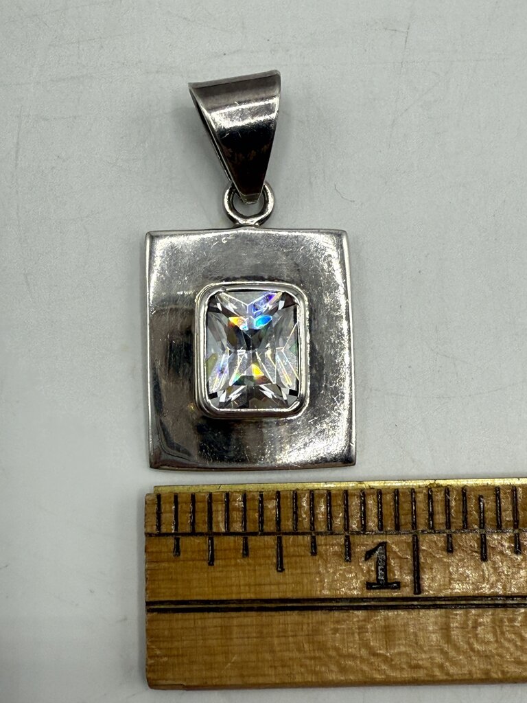 Sterling Silver Oblong Pendant Clear Crystal Gemstone Mount Slide Bail /ro
