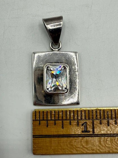 Sterling Silver Oblong Pendant Clear Crystal Gemstone Mount Slide Bail /ro