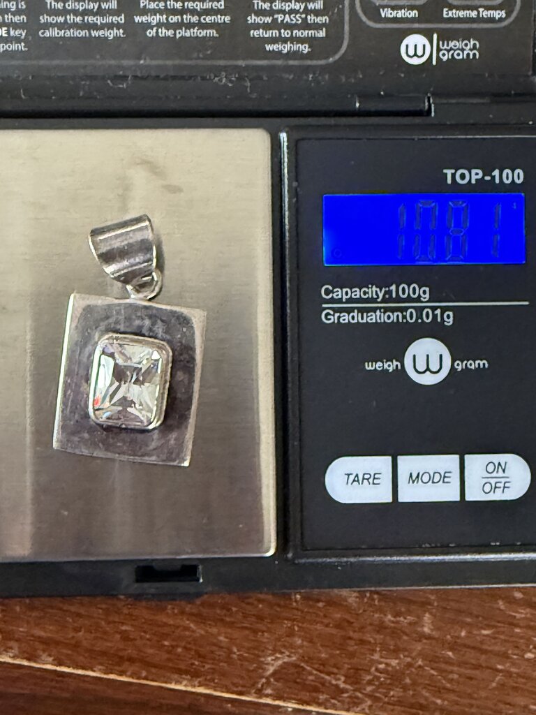 Sterling Silver Oblong Pendant Clear Crystal Gemstone Mount Slide Bail /ro