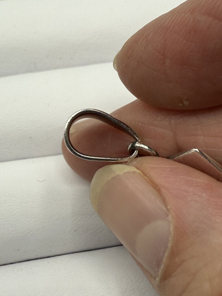 Sterling Silver Oblong Pendant Clear Crystal Gemstone Mount Slide Bail /ro