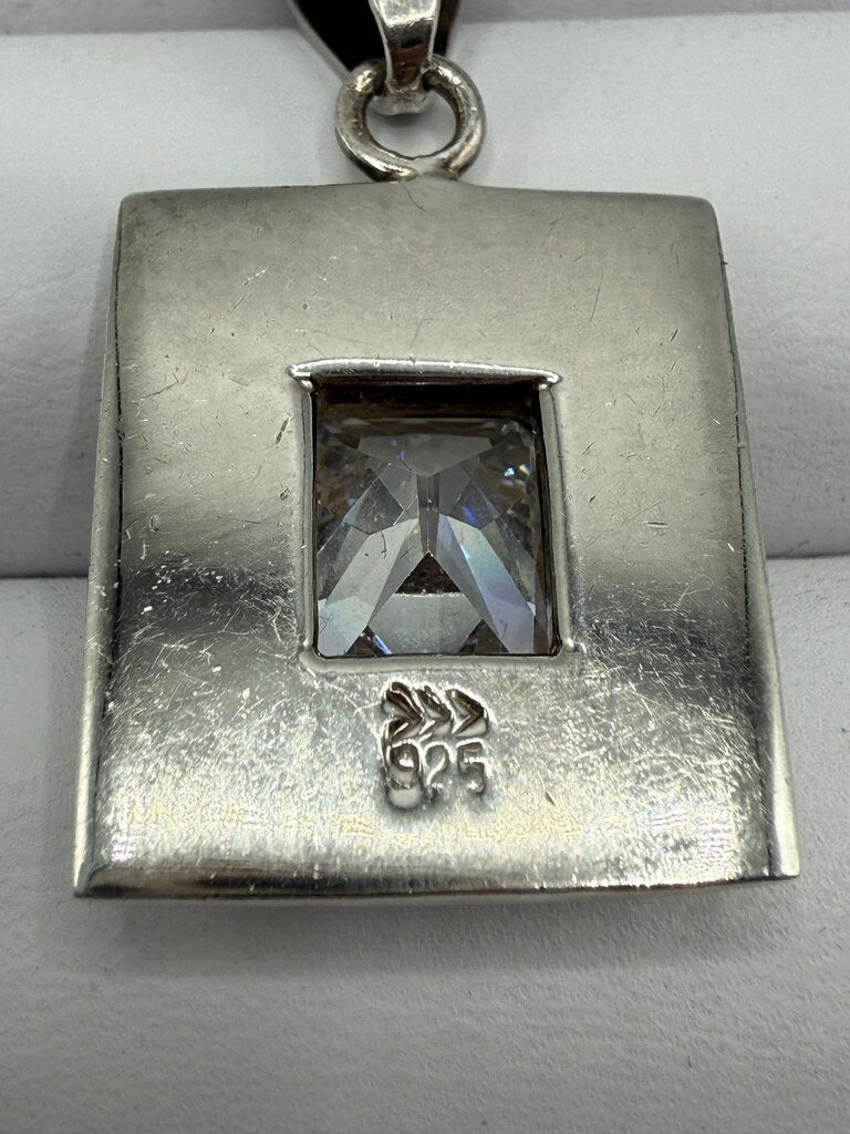 Sterling Silver Oblong Pendant Clear Crystal Gemstone Mount Slide Bail /ro