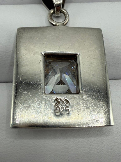 Sterling Silver Oblong Pendant Clear Crystal Gemstone Mount Slide Bail /ro