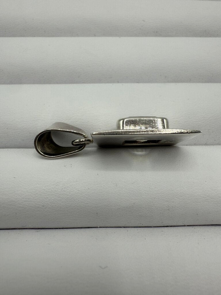 Sterling Silver Oblong Pendant Clear Crystal Gemstone Mount Slide Bail /ro