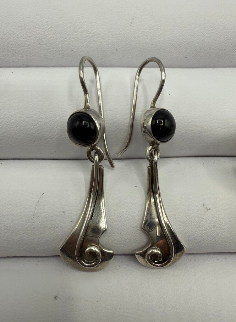 Sterling Silver w/Black Onyx Dangle Pierced Earrings 2 Pairs /ro