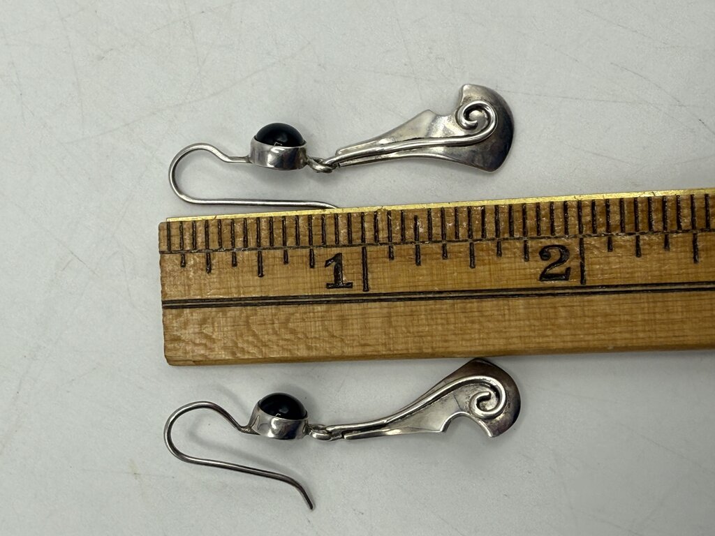 Sterling Silver w/Black Onyx Dangle Pierced Earrings 2 Pairs /ro