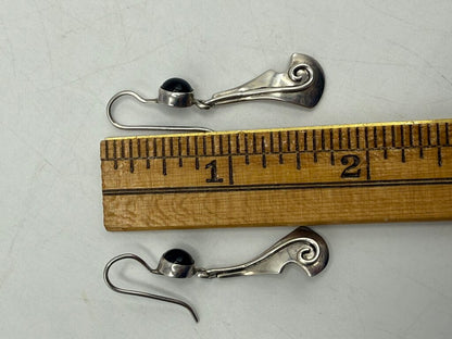 Sterling Silver w/Black Onyx Dangle Pierced Earrings 2 Pairs /ro