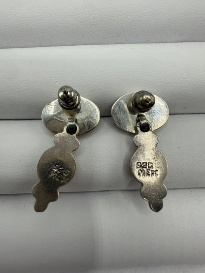 Sterling Silver w/Black Onyx Dangle Pierced Earrings 2 Pairs /ro