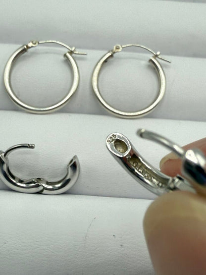 2 Pairs of Sterling Silver Hoop Pierced Earrings 4.95 Grams /ro