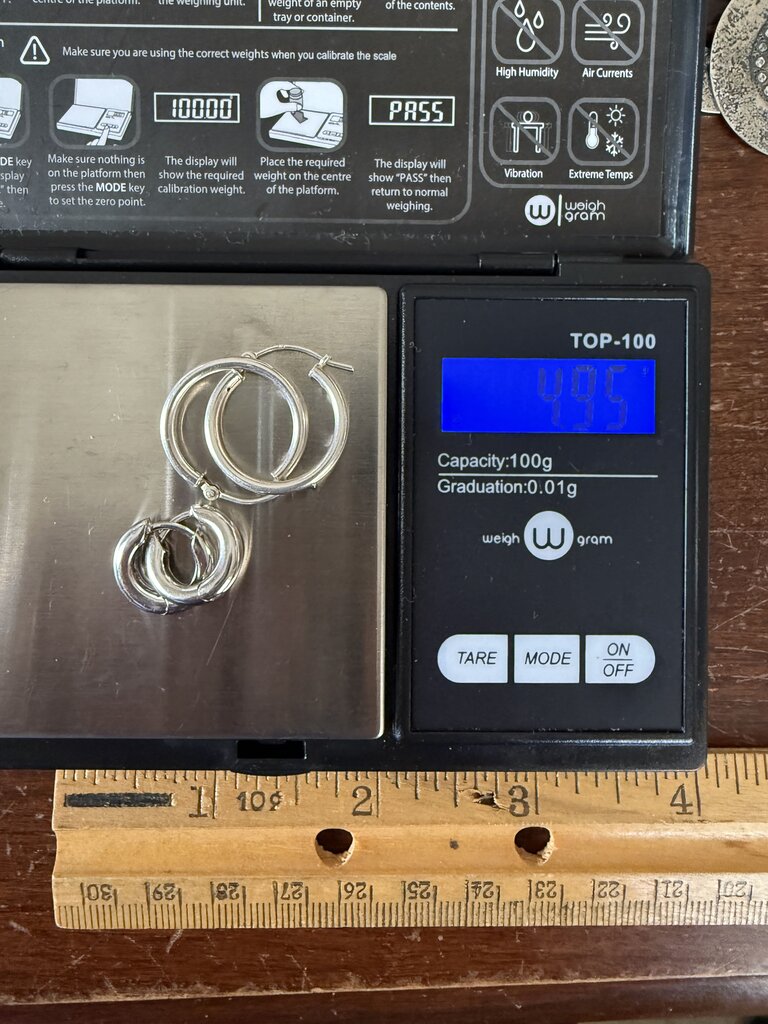 2 Pairs of Sterling Silver Hoop Pierced Earrings 4.95 Grams /ro