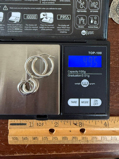 2 Pairs of Sterling Silver Hoop Pierced Earrings 4.95 Grams /ro