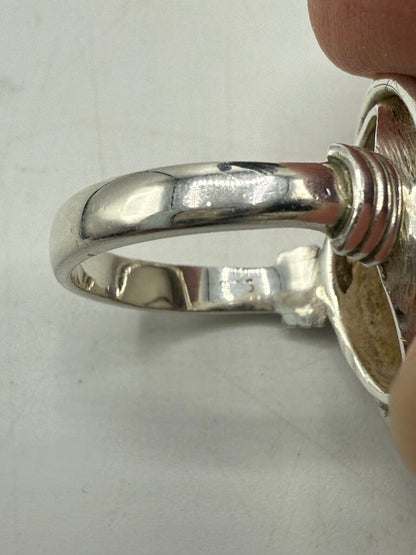 Sterling Silver Ring w/Brown/White Shell Size 9 /ro