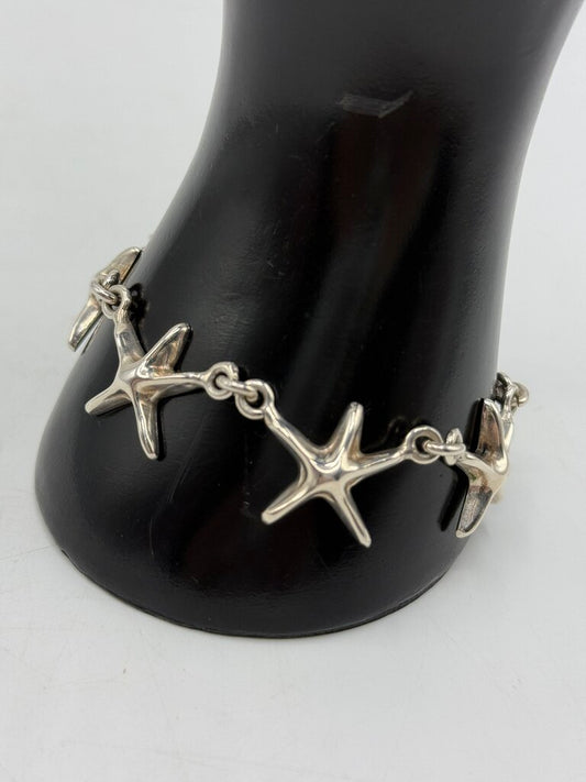 Solid Sterling Silver Bracelet 6 Starfish 22 Grams /ro