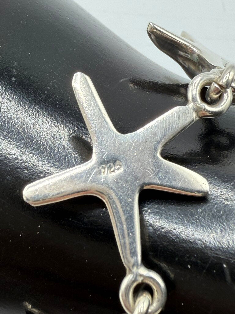 Solid Sterling Silver Bracelet 6 Starfish 22 Grams /ro