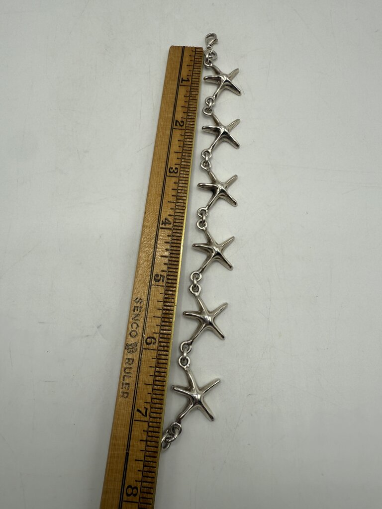 Solid Sterling Silver Bracelet 6 Starfish 22 Grams /ro