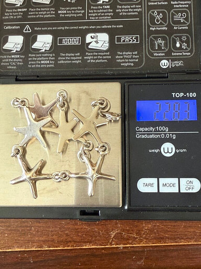 Solid Sterling Silver Bracelet 6 Starfish 22 Grams /ro