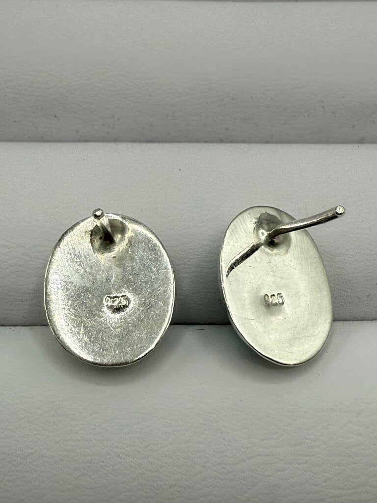 Oval Larimar Cabochon Gemstone Sterling Silver Pierced Earrings /ro