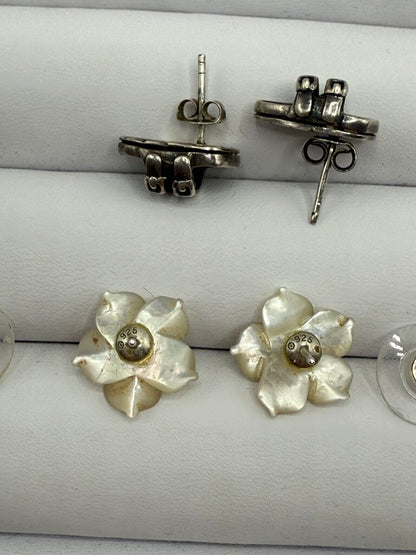 Set of 2 Sterling Silver Post Pierced Earrings Birkenstocks & MOP Flower /ro
