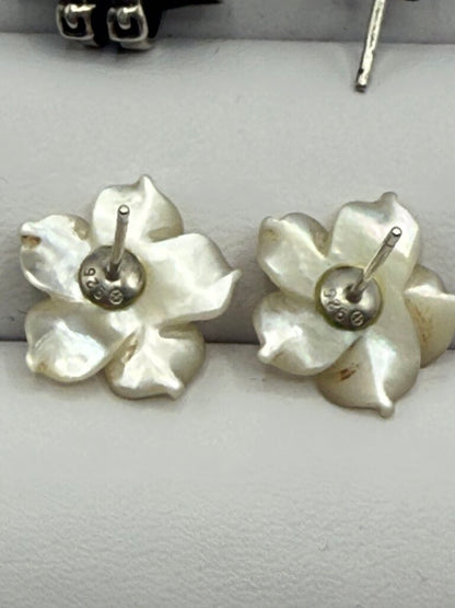 Set of 2 Sterling Silver Post Pierced Earrings Birkenstocks & MOP Flower /ro