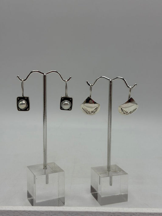 Set of 2 Pairs Pierce Dangle Sterling Silver Earrings /ro
