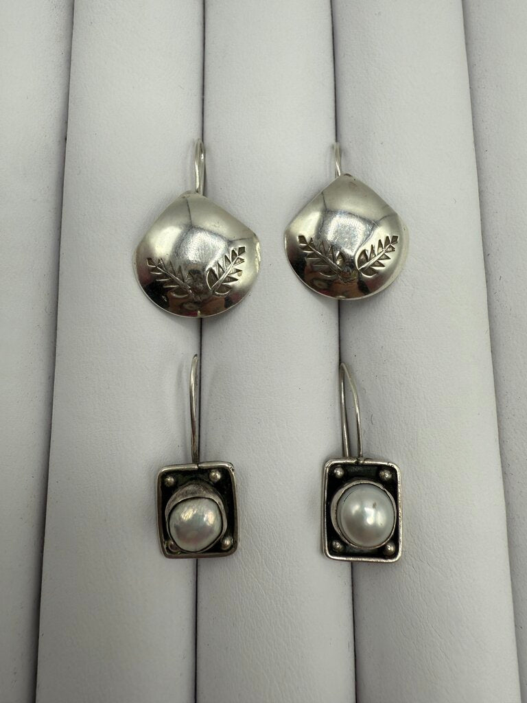 Set of 2 Pairs Pierce Dangle Sterling Silver Earrings /ro