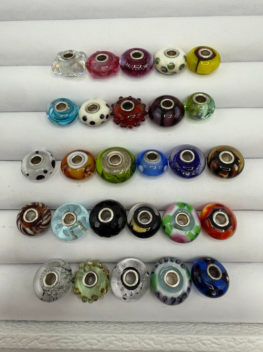 Estate lot of 28 Murano Glass Style Beads Metal Center /ro