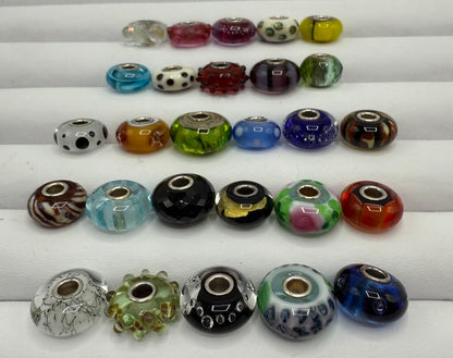 Estate lot of 28 Murano Glass Style Beads Metal Center /ro