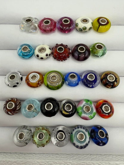 Estate lot of 28 Murano Glass Style Beads Metal Center /ro