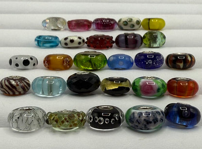 Estate lot of 28 Murano Glass Style Beads Metal Center /ro