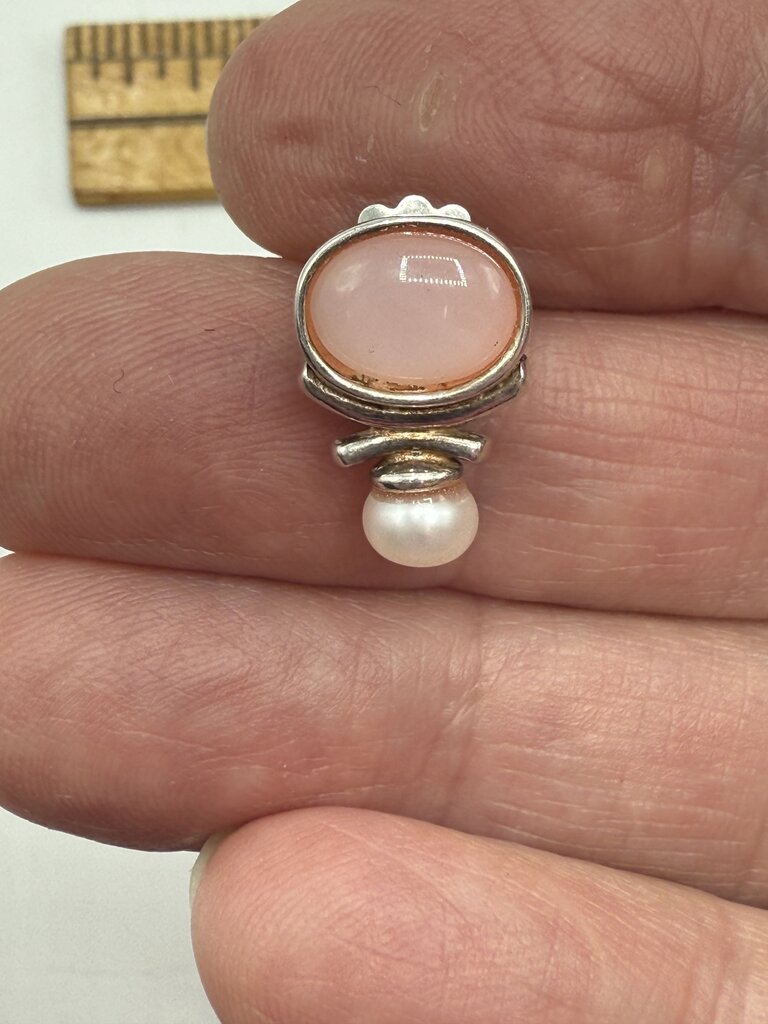 Two Pairs of Sterling Silver Pierced Earrings Rose Quartz & Hemitie Gemstones /ro