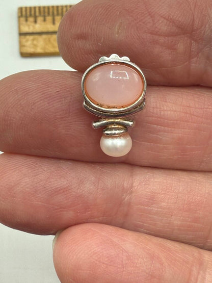 Two Pairs of Sterling Silver Pierced Earrings Rose Quartz & Hemitie Gemstones /ro