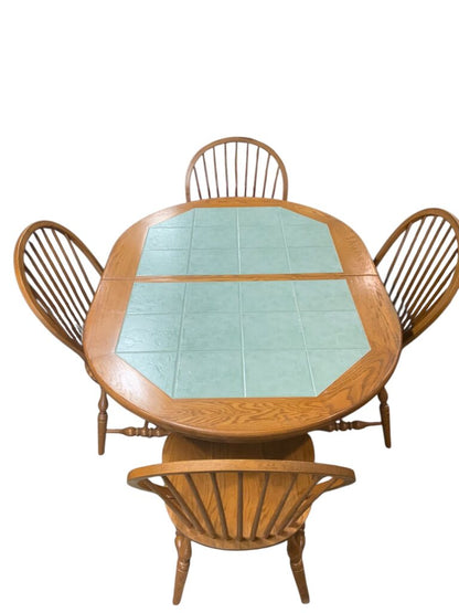 Blue Tile Table With 4 Chairs And 1 Leaf